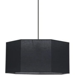 Suspension - Coton - Hexagonale - E27 - Ø38-H19 Cm - Noir