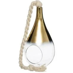 Suspension En Verre Fumé Ouverte Goutte - H 25 Cm - Or