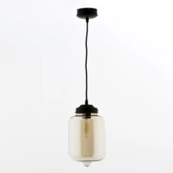 Suspension Verre Ambré Leroi D 18 X H 34 Cm