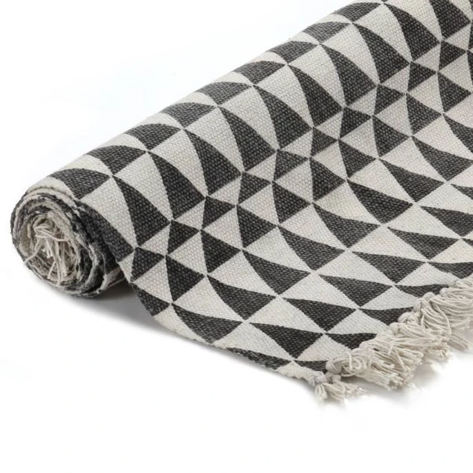 Tapis Kilim Coton 120 X 180 Cm Avec Motif Noir/blanc 4 Tapis Kilim Coton 120 X 180 Cm Avec Motif Noir/blanc – Image 2