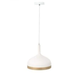 THE HOME DECO LIGHT Suspension Cloche LA12040 - Blanc Mat Cerclé Doré M4