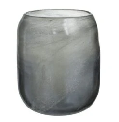 Vase Cylindrique Verre Bleu Gris Liath H 22 Cm - Lot De 2